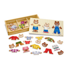 Melissa & Doug Mix 'n Match Wooden Bear Family Dress-Up Puzzle With Storage Case (45 pcs) - Wooden Teddy Bear Puzzle, Sorting And Matching Puzzles For