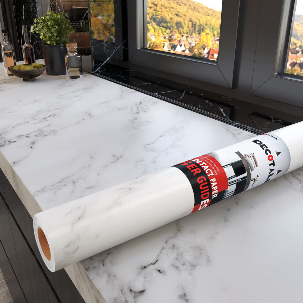 Decotalk 30""""X120"""" Matte White Marble Contact Paper Grey Wallpaper Peel And Stick Wallpaper Granite Contact Paper Decorative For Kitchen Counter 016071778489