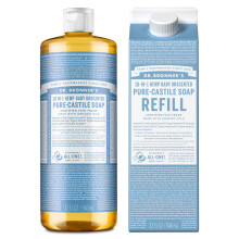 Dr. Bronners Pure-Castile vloeibare zeepfles en navuldoos - Gemaakt met regeneratieve organische gecertificeerde olin 82% minder plastic-18-in-1