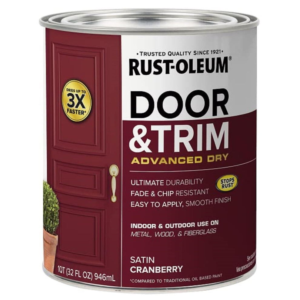 Rust-Oleum 369385 Advanced Dry Door & Trim Paint  Quart  Satin Cranberry