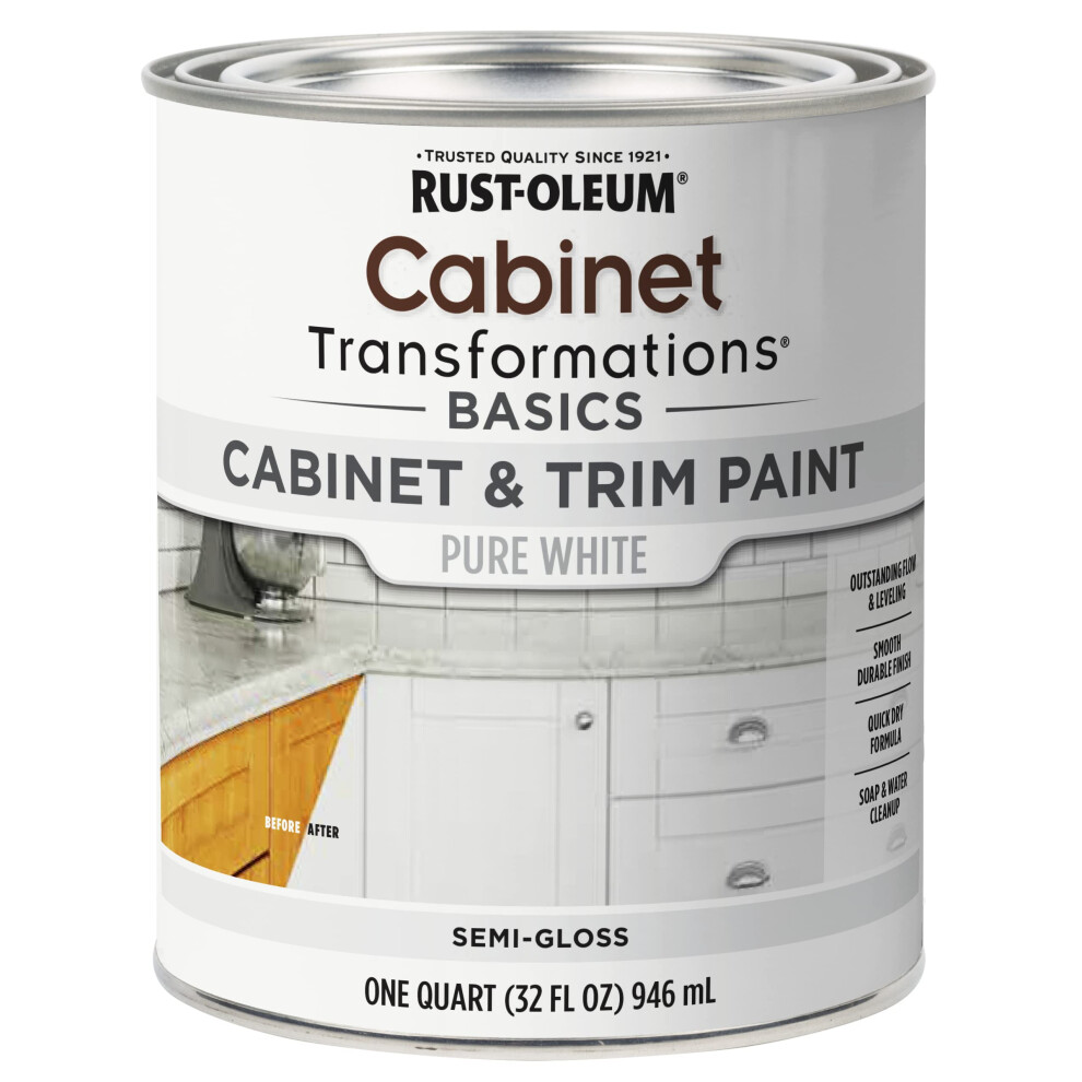 Rust-Oleum 372007 Transformations Basics Cabinet & Trim Paint Quart Pure White 32 Fl Oz (Pack of 1)