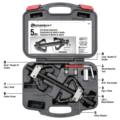 Powerbuilt Spulenfeder -Kompressor -Werkzeug -Kit 5 -Stck gerade oder gebogen 1