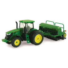 Ertl John Deere 7215R Tractor con 1590 rplica de perforacin de grano - 1:64 Escala - Rplica autntica de troquel y rplica de plstico - John