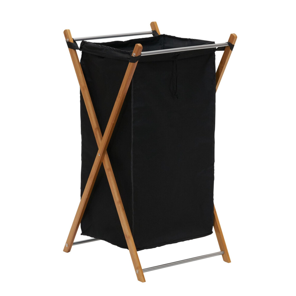 Household Essentials X-Frame Bamboo Laundry Collapsible Wood Frame with Washable Poly-Cotton Bags