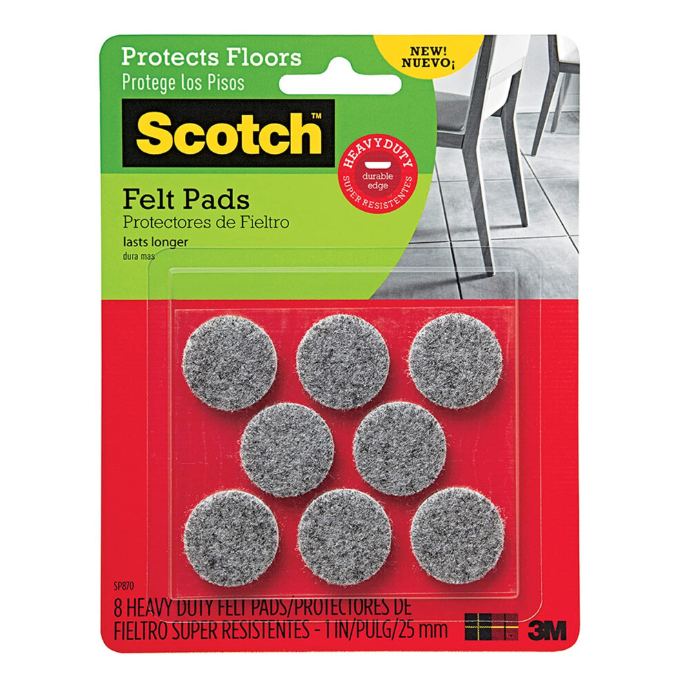 Scotch Heavy Duty Felt Pads  Round  Gray  1-in Diameter  8 Pads/Pack (SP870-NA)