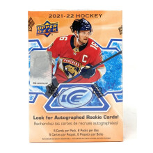 Carte di hockey sul ponte superiore 2021-22 Blaster Ice Blaster 5 pacchetti di carte da rookie di Trevor Zegras e Tanner Jeannot di et pari o superi