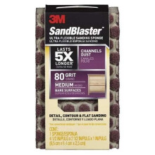 3M Sandblaster Ultra Flexibele Schuur Spons, 80 Grit, 4.5" x 2.5" x 1", Stofafvoer Ontwerp, Wasbaar en Herbruikbaar