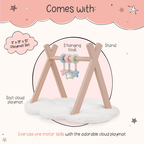 LullaBaby - Ginsio para brincar com bonecas - 3 brinquedos pendurados - Acessrios para bonecas de 14 polegadas - Brincar de fingir - Crianas d 1