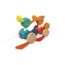 Janod Zigolos Trage de -a lungul familiei Duck nva?are timpurie ?i abilita?i motorii jucarie cu picioarele fluturate din fag ?i lemn de cire? de
