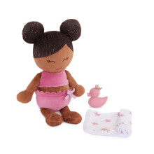 LullaBaby - 14-inch Water-Safe Bath Doll - Warm Skin Tone & Dark-Brown Hair - Toddler Bath Toys - Towel & Bath Ducky Accessories - Kids Ages 2 & Up -