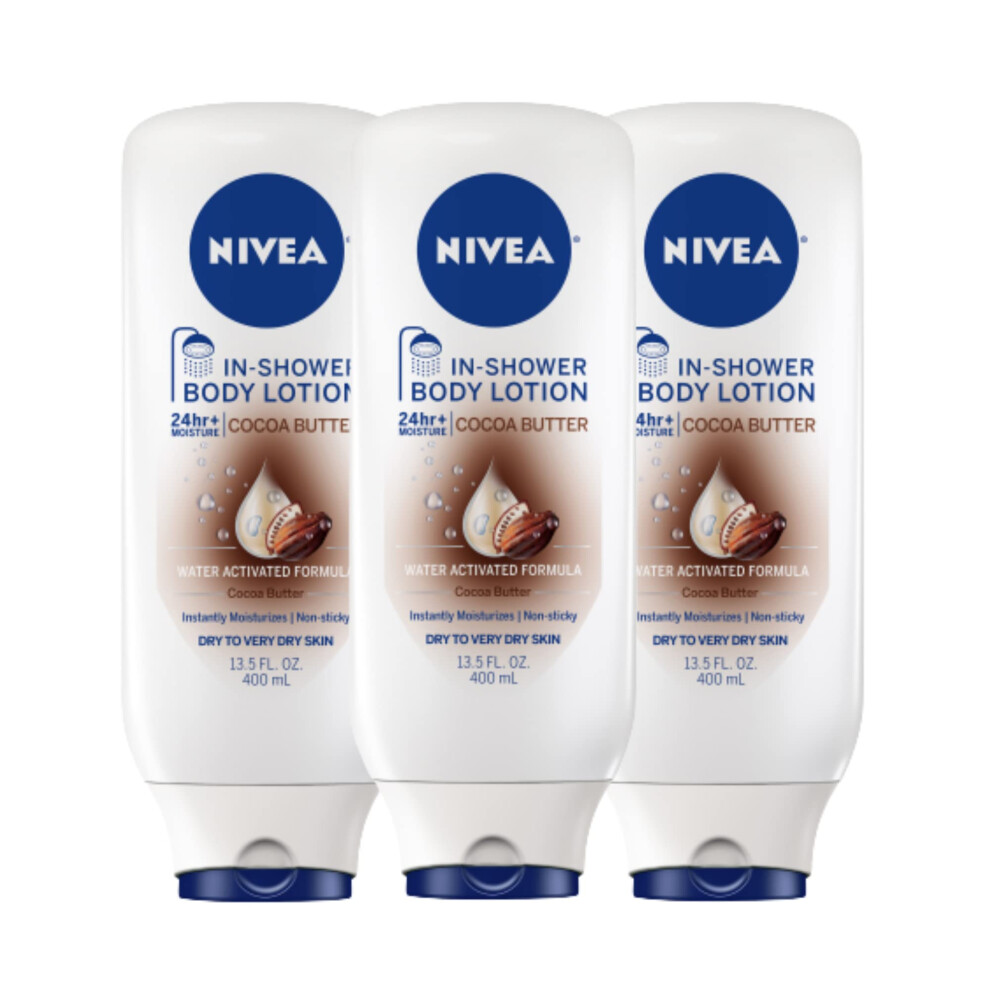 NIVEA Cocoa Butter In Shower Lotion Body Lotion for Dry Skin 13.5 Fl Oz (Pack of 3)