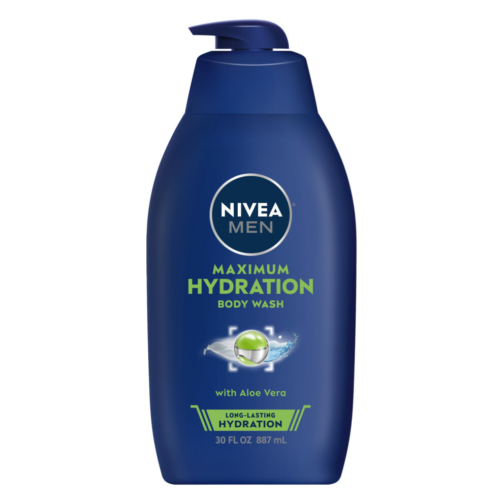 Nivea Men Maximum Hydration Body Wash Aloe Vera Body Wash for Dry Skin 30 Fl Oz Pump Bottle