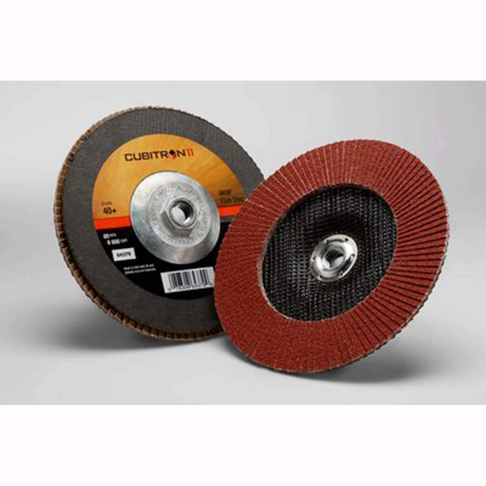 3M Cubitron II Flap Disc 969F  40+  T27 Quick Change  7 in x 5/8""""-11  Pack of 5  Polyester Backing  Heavy Grinding  Edge Deburring  Aggressive W