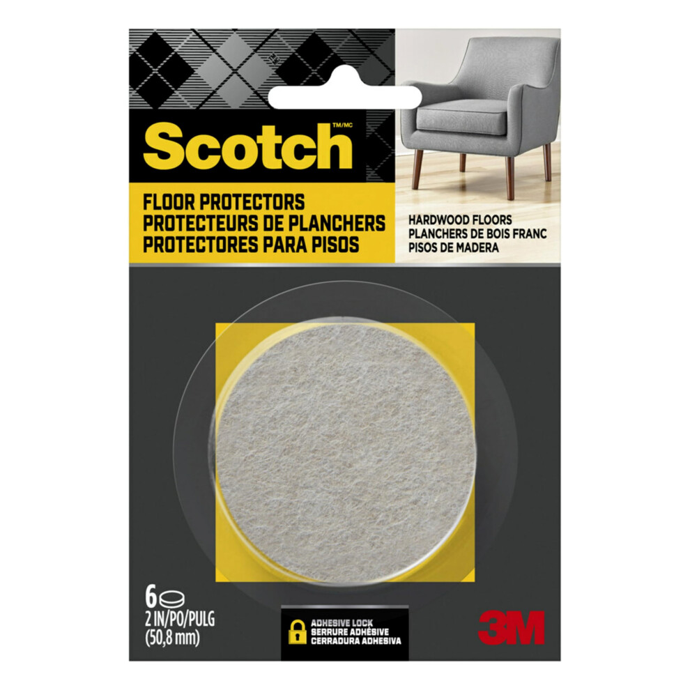 Scotch Felt Pads  Felt Furniture Pads for Protecting Hardwood Floors  Round  2 in. Diameter  Beige  6 Pads-image-OPC-PHRDFBF-NEW