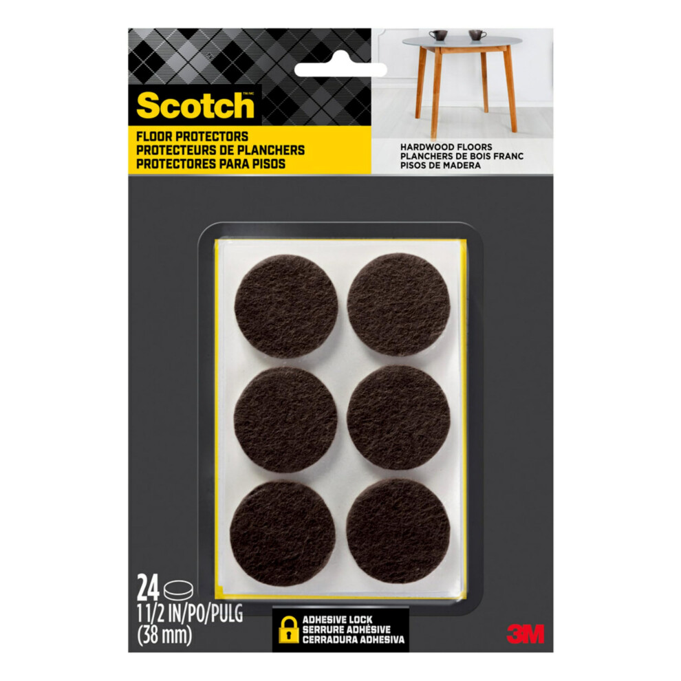 Scotch Felt Pads Felt Furniture Pads For Protecting Hardwood Floors Round 1.5-In Diameter 24 Pads Brown