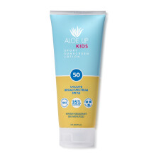 Aloe Up Kids Sport Sunscreen Lotion SPF 50 - Bredspektret, gennemsigtigt ansigts- og kropssolcremebeskytter til sensitiv hud - Med Aloe Vera Gel