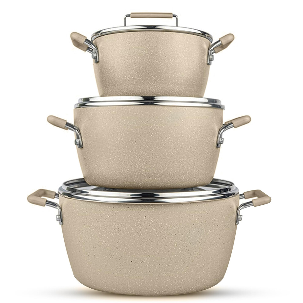 Granitestone 6 Pc Pots and Pans Set Non Stick 1.5Qt 3Qt & 5Qt Nesting Pots Set for Cooking with Induction Cookware Set Space Saving Non Toxi