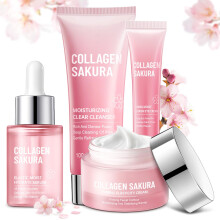 JAPAN SAKURA Skin Care Set Cherry Blossom Skincare Set for Teen Girls & Women Moisturizing & Repairing Skin 4 Pcs Collagen Skin Care Kits for