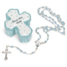 Roman Giftware Inc. Lasten lahjat New Baby 0,75"" H Bless BOY Box W/Rusary Uskonnollinen inspiroiva kestävä (2x2x1)