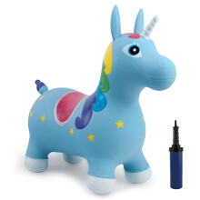 Small World Toys Bouncy Unicorn Horse, Ride on Bouncy Animals for Toddlers 1-3, Gertie Inflatable Hopping Toy with Pump, Bouncing Animal Hopper Birthd