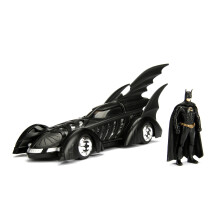 Jada Toys DC Comics Batman Forever Batmobile & Batman Figura 1:24 Die - Veicolo di fusione con figura opaca nera