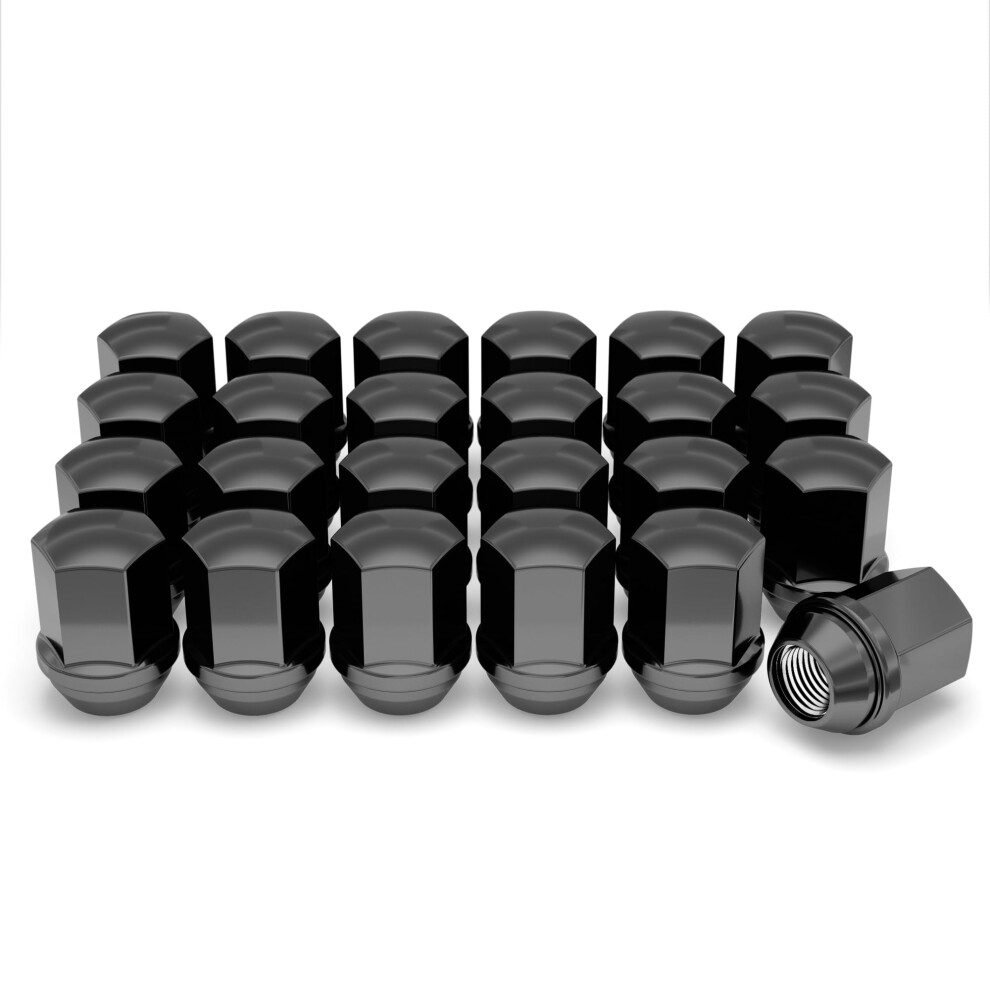 White Knight M14x1.5 Lug Nuts for Select GM and CDJR Solid Piece Factory Style Black Chrome Standard (1.56"""") Duplex Bulge Acorn - 1709DBK-24AM 24-image-OPC-PHRDHG9-NEW