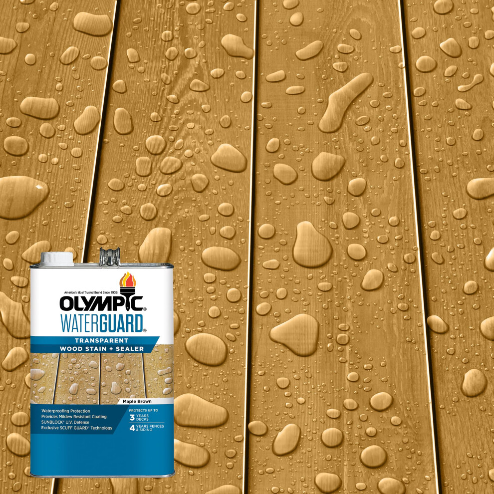Olympic Waterguard 1 Gal. Maple Brown Transparent Wood Stain And Sealer 191894944072