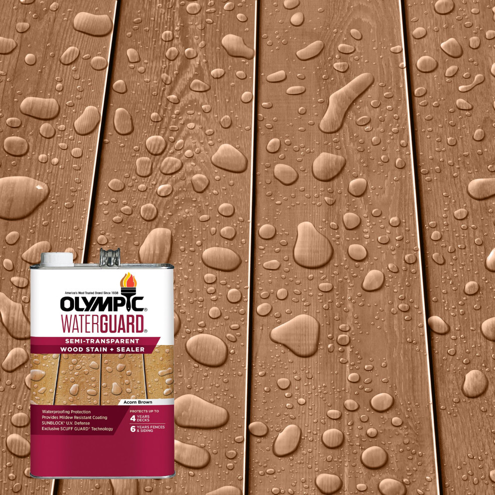 Olympic Waterguard 1 Gal. Acorn Brown Semi-Transparent Wood Stain And Sealer 191894944096