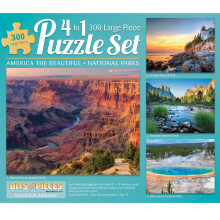 Bits and Pieces - 4-in-1 Multi-Pack 300 Piece Jigsaw Puzzles for Adults - 300 pc Large Piece America The Beautiful National Parks Puzzle Set Bund