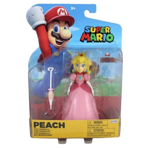 Super Mario Figura de ao Super Mario de 4 polegadas (Princesa Peach com guarda-chuva)