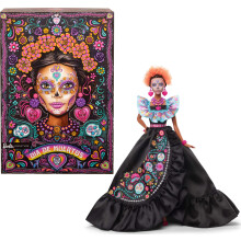 Barbie Día de Muertos 2024 Boneca colecionável Barbie exclusiva em vestido preto com top azul com babados, estampa bordada e