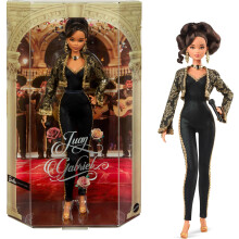 Barbie Signature-Puppe Juan Gabriel zum Sammeln in schickem schwarz-goldenem Anzug mit kurzer Jacke und goldenen Accessoires