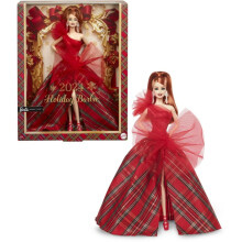 rbie Signature Doll 2024 Holiday Red Hair Fashion Doll portant une robe avec une jupe  plaid cadeau de collecteur de saison en emballage affich