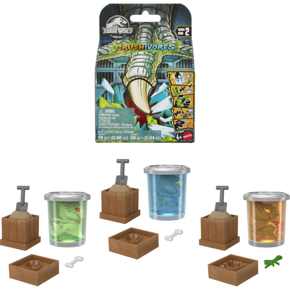 Mattel Jurassic World Unboxing Crushivores Mini Dinosaur Toy Figure In Rip-Open Package With Multiple Compounds & Surprises Feeding Play