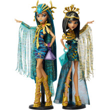 Monster High Fashion Doll Set Mummy Majesties Cleo y Nefera de Nile Collectible 2-Pack con accesorios dorados y ropa premium