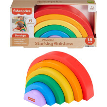 Fisher-Price Wood Toddler Toy Stacking Rainbow 6 Colorful Wooden Pieces for Building Developmental Play Kids Ages 18+ Months