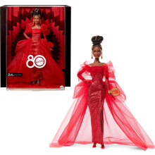 Barbie Signature Doll Mattel 80th Anniversary Collectible in Glittery Red Tulle Gown with Drop Earrings and Sheer Gloves Brunette