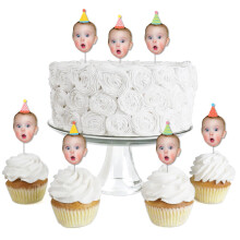 Big Dot of Happiness Custom Photo Railroad Party Crossing - Steam Train Birthday Party or Baby Shower Dessert Cupcake Toppers - Fun Face Clear Tr