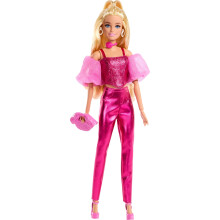 Barbie Deluxe Style Doll #5 in Metallic Pink Outfit Blonde Hair Sparkly Corset Top and Shiny Pants with Accessories Like Rose Necklace and Hand