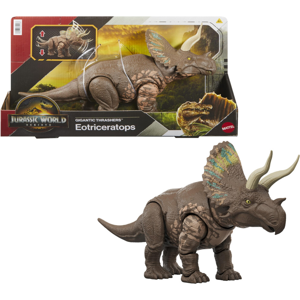 Mattel Jurassic World Rebirth Gigantic Thrashers Eotriceratops Dinosaur Figure Toy  Large Species  2 Tail Activated Rampage Attacks  Digital Play-image-OPC-PHRDNQH-NEW