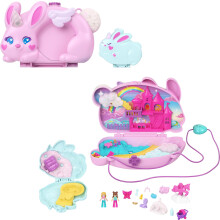 Polly Pocket Wearable Travel Toy with 2 Micro Dolls and 12 Accessories Including Pets 2-in-1 Bunny Fun Compact Purse Playset with Bunny Unicorn