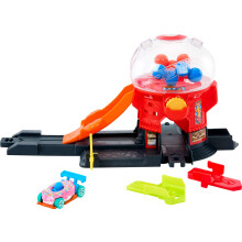 Hot Wheels Toy Car Track Set Gumball Machine Playset med 1:64 Skala Die-Cast Donut-format fordon och hastighet Snap Track Downtown City Candy Sho