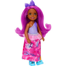 Barbie Royal Chelsea Small Doll avec des cheveux roses portant des chaussures de jupe amovible et un bandeau  arc violet