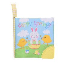 Magic Years 5 inch Soft Crinkle Activity Book with Teether and Travel Strap for Baby Happy Spring Multicolored
