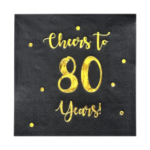 Prost auf 80 Jahre Cocktailservietten | Dekorationen zum 80. Geburtstag fr Mnner und Frauen und Partydekorationen zum Hochzeitstag | 50er-Pack 3-la