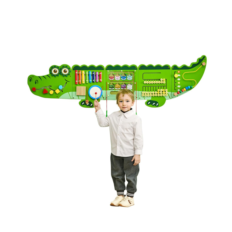VEVOR Crocodile Activity Busy Board Wall 9 Wall Activities Board Montessori Sensory Wall Panel for Kids 3-12 Years Sensory Wall Activity Board