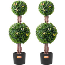 VEVOR Artificial Boxwood Topiary Tree 36 inch Tall (2 Pieces) Double Ball Faux Topiary Trees Faux Plant w/Extra Leaves & Pot & Small Decoratio