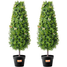 VEVOR Artificial Boxwood Topiary Tree  36 inch Tall (2 Pieces)  Faux Topiary Trees  Green Faux Plant w/Extra Leaves & Pot & Small Decoration  UV