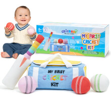 CRICBABY Mijn eerste cricketkit | Katoen zacht knuffel | Cadeau baby en baby 0-2 jaar | 3 zachte zintuiglijke cricketballen - rammelaar-crinkle-p