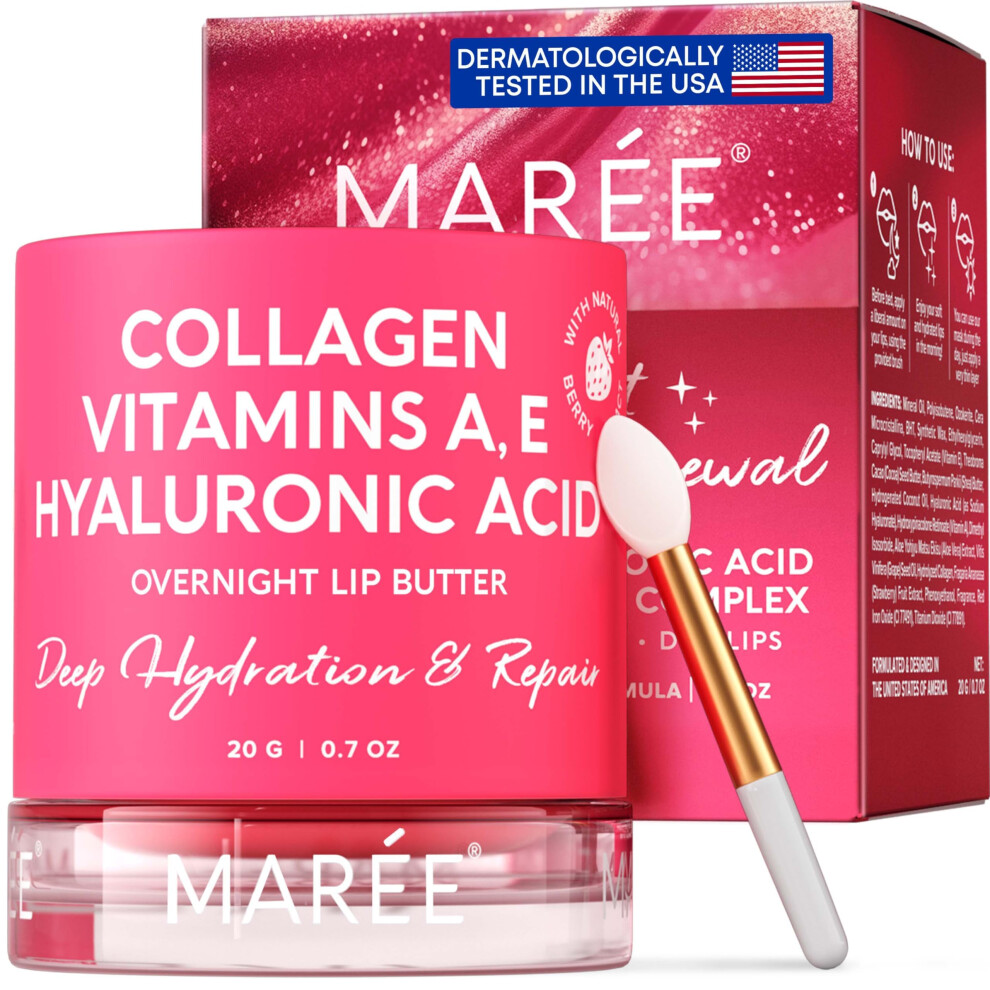 Marã©E Maree Lip Mask With Hyaluronic Acid & Coconut Oil - Overnight Collagen Lip Butter To Nourish & Hydrate Dry Cracked Lips - Moisturizer For Skin Ca